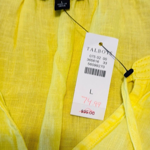 Talbots NWT Yellow TasselTie Linen Short Sleeve Blouse - Picture 5 of 6